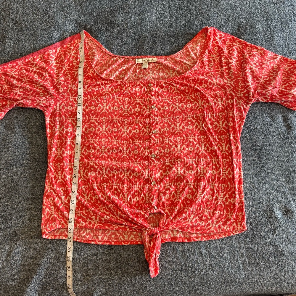 French Laundry Coral Pink Patterned Tie-Front Blouse